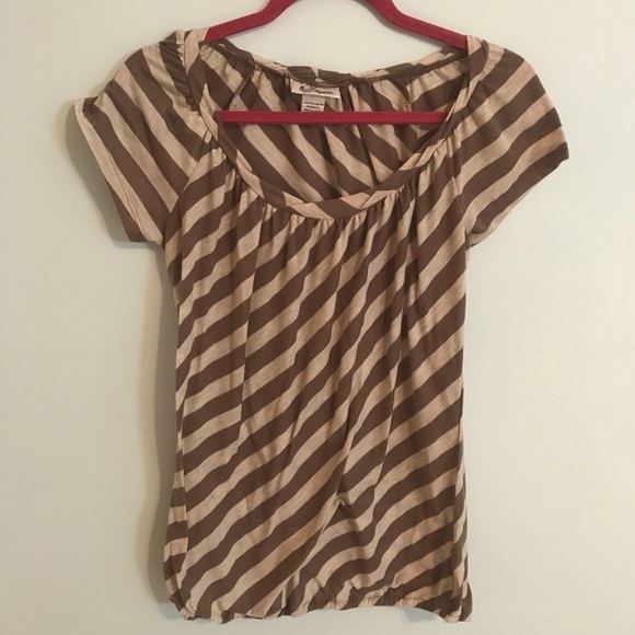 Self Esteem Tops - Brown & Tan Striped Flowy Blouse